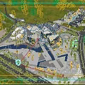 Aerial View Planning of Large Building Complex with Trees Roads and Green Spaces