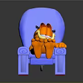 Garfield The Lazy Cat Sitting Relaxed On Blue Armchair With Orange Fur