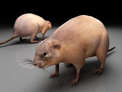 Two Brown Nutria With Rounded Bodies And Whiskers On Gray Surface 3d model