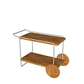 Wooden Rolling Tea Cart with Two Tier Shelves and Metal Frame