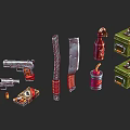 Collection of Vintage Weapons Including Pistols Knives Explosives and Crates
