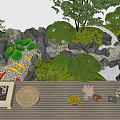 Karesansui Garden Design With Stones Green Plants Small Pond And Wooden Platform