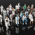 Diverse Group of People in White Coats with Different Poses and Roles