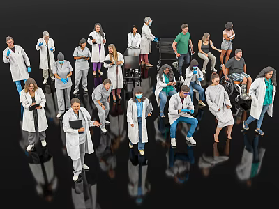 Diverse Group of People in White Coats with Different Poses and Roles 3d model