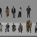 Group of People in Diverse Casual Formal Wear and Various Standing Sitting Poses