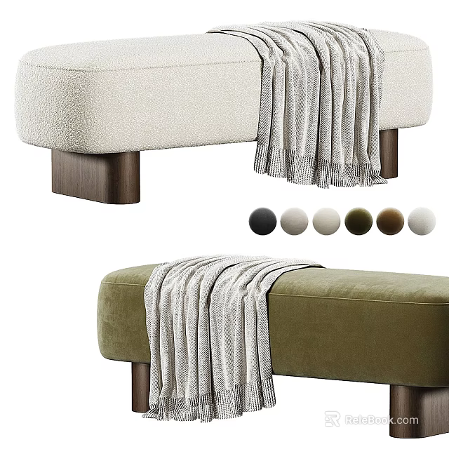 Upholstered Sofa Bench With Gray Blanket Beige Green And Multiple Color Options 3d model 