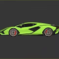 Green Luxury Sports Car with Modern Aerodynamic Design Orange Interior Copper Wheels and Glossy Reflection