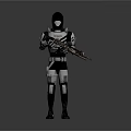 Game Movie Character Wearing Black And White Armor Holding Rifle In Standing Pose