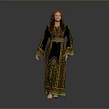 Woman Wearing Traditional Black Dress With Colorful Embroidery And Green Trim