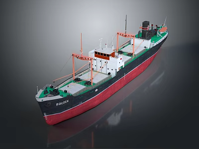 Cargo Ship With Red Bottom Black Upper Hull And Green Cranes On Deck 3d model