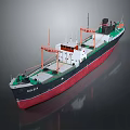 Cargo Ship With Red Bottom Black Upper Hull And Green Cranes On Deck 3d model