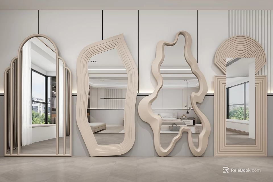 Unique Shaped Modern Minimalist Mirrors For Interior Wall Decor 3d model 