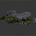 Ancient Castle Ruins Scenic View With Stone Walls And Green Grass Landscape