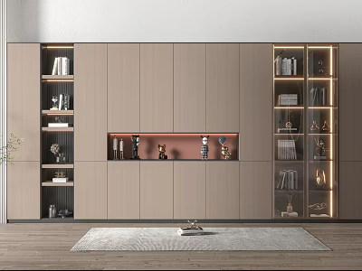 Elegant Modern Built-in Bookcase With Glass Doors And Illuminated Display Shelves 3d model