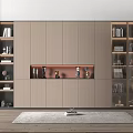 Elegant Modern Built-in Bookcase With Glass Doors And Illuminated Display Shelves