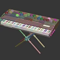 Lego Bricks Constructed Musical Instrument Keyboard With Knobs White Keys And Black Stand