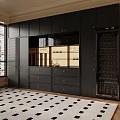 Modern Black Wine Cabinet With Glass Door Display Drawers And Wine Racks