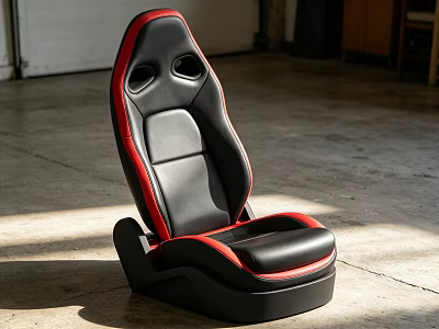 Black And Red Leather Racing Seat With Headrest Holes In Industrial Interior 3d model