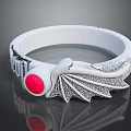 White Fashion Bracelet With Silver Dragon Wing Design And Red Circular Gem