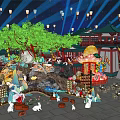 Traditional Photo Check-in Spot With Ancient Architecture Lanterns Moonlit Decorations And Rabbit Figures