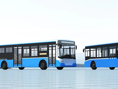 Modern Blue City Buses With Large Windows And Sleek Exterior Design 3d model