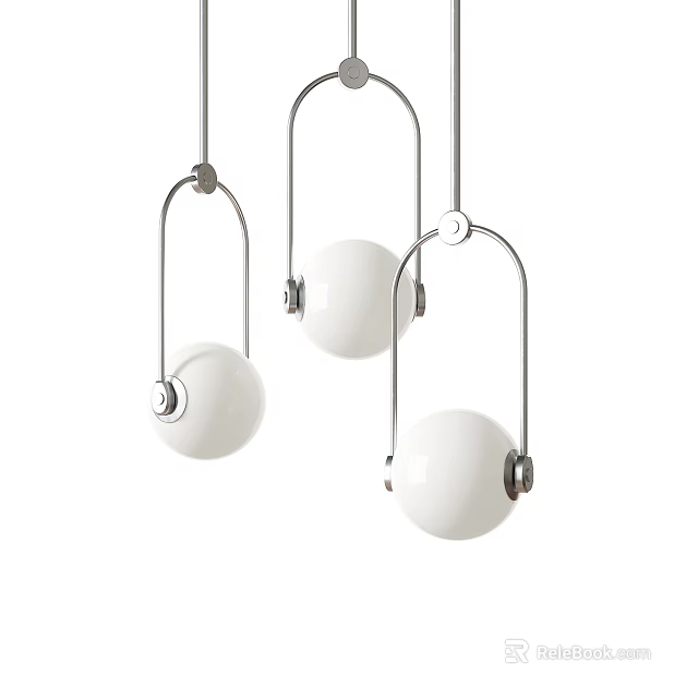 Contemporary Minimalist Hanging Chandelier with White Spherical Shades and Sleek Metal Frames 3d model 