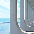 Elevator Corridor With Concrete Arched Design Sea View Blue Sky And Sunlight 3d model