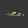 Fresh Frosted Bread Loaf With Sliced Citrus Fruits Small Pastries And Knife On Wooden Board
