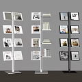 Three Different Colored Modern Bookcases With Multiple Shelves Displaying Books And Photo Frames
