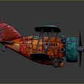 Detailed Colorful Vintage Biplane Model with Metal Propeller for Space Aviation Enthusiasts
