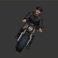 Man In Black Cap Sitting On Custom Motorcycle With Big Tires And Vintage Design