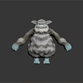 Cute Furry Game Movie Character With Gray Shaggy Fur Blue Hands And Feet