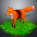 Orange Fox Wearing Black Harness Standing On Lush Green Grass