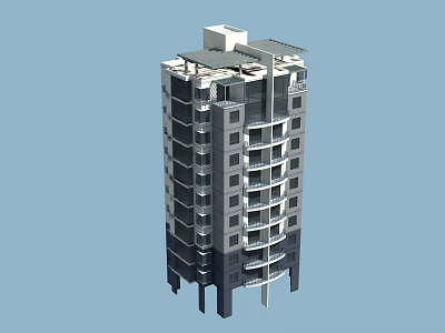 Modern High Rise Residential Building With Balconies And Roof Design 3d model