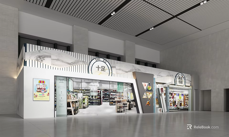 Modern Convenience Store Storefront With Glass Doors Display Windows And Interior Product Shelves Design 3d model 