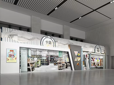 Modern Convenience Store Storefront With Glass Doors Display Windows And Interior Product Shelves Design 3d model