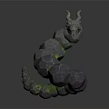 Mythical Stone Dragon Creature With Green Glowing Features Horns And Sharp Teeth 3d model