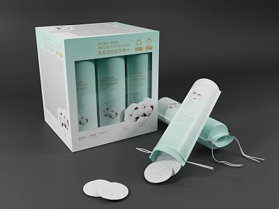 Cotton Scented Fragrance Products with Cylindrical Containers in Light Green Packaging Box 3d model