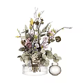Natural Glass Vase With Pink White Blooms Green Leaves And Branches