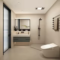 Modern Bathroom Combination With Vanity Toilet Shower Handrails And Wall Mirror