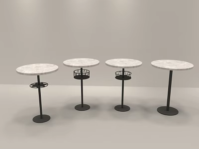Modern Round Dining Tables Featuring Marble Tops Black Metal Legs And Under Table Racks 3d model
