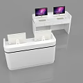 Modern White Curved Reception Desk With Desktop Monitors And Sleek Design