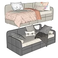 Convertible Double Sofa With Upper Mattress Patterned Pillows And Lower Gray Blanket 3d model