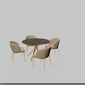 Round Gray Dining Table Set With Four Beige Chairs And Metal Legs 3d model
