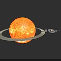 Solar System View Featuring Glowing Orange Sun With Rings And Distant Planets 3d model