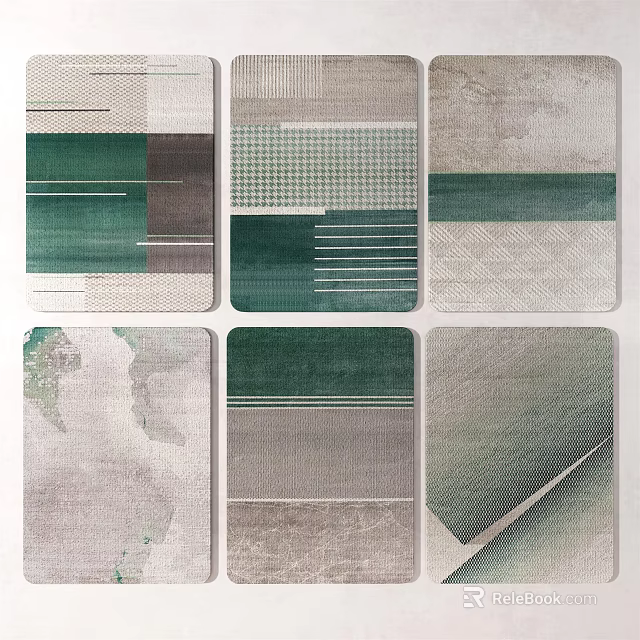 Modern Square Rugs Featuring Green Gray Tones with Striped Grid and Gradient Patterns 3d model