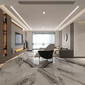 Modern Living Dining Room Interior Design With Marble Floor Sofa TV Fireplace And Large Window