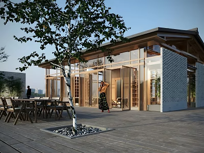 Ancient Architecture With Traditional Sloped Roof Wooden Structure And Open Courtyard Design 3d model