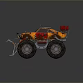 Orange Modified Utility Vehicle with Large Spiked Tires Front Claw and Red Components 3d model