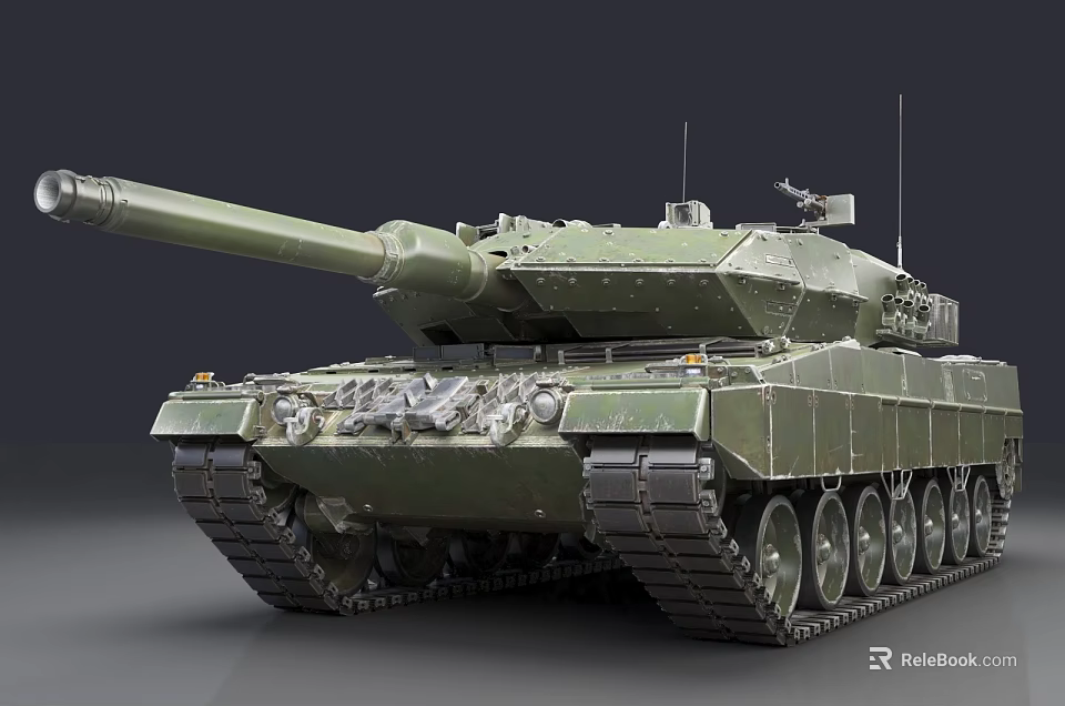 Modern Green Military Main Battle Tank With Large Cannon And Tracks 3d model 